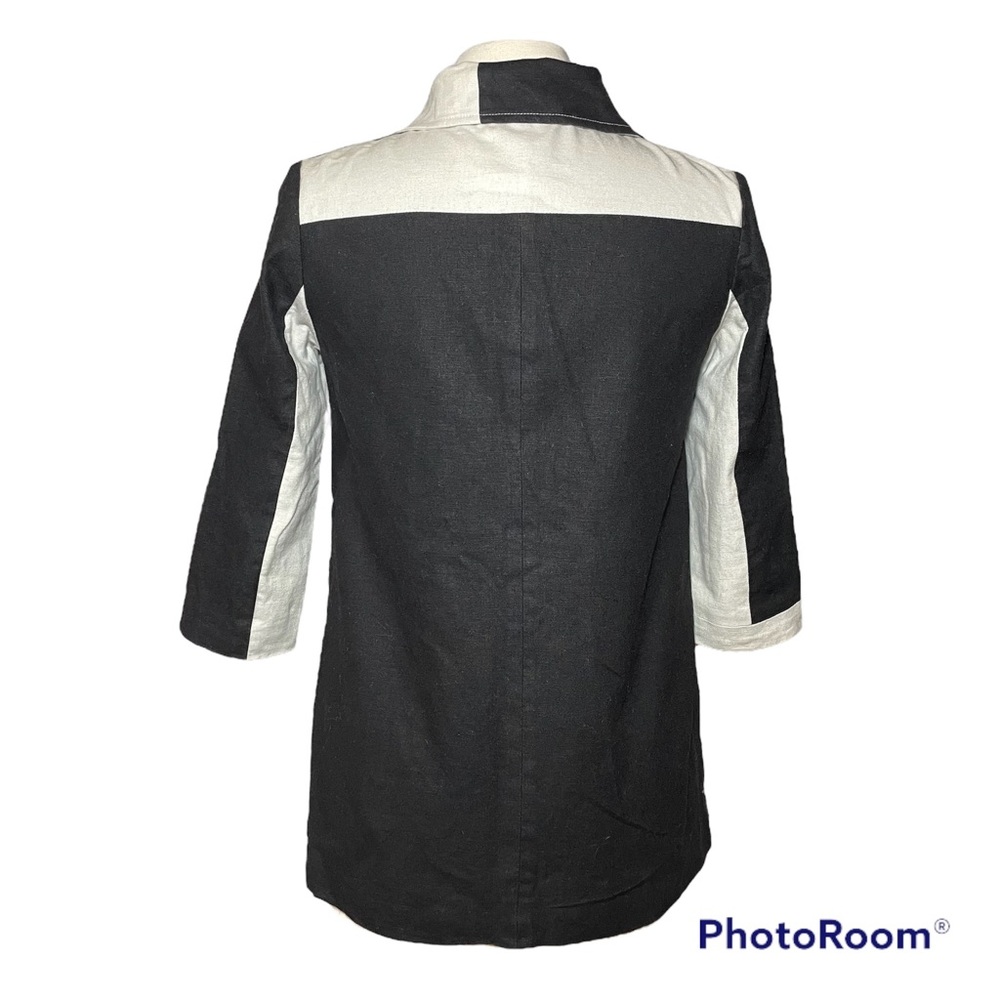 Black and white color block 3/4 sleeve linen coat size S - Picture 3 of 6